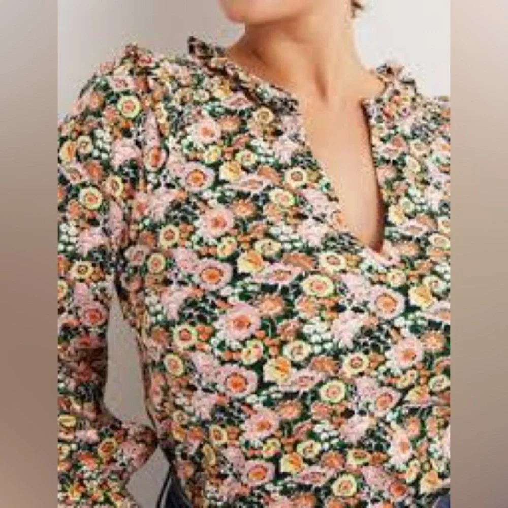 Boden Notch Neck Smocked Frill Top - Picture 6 of 9